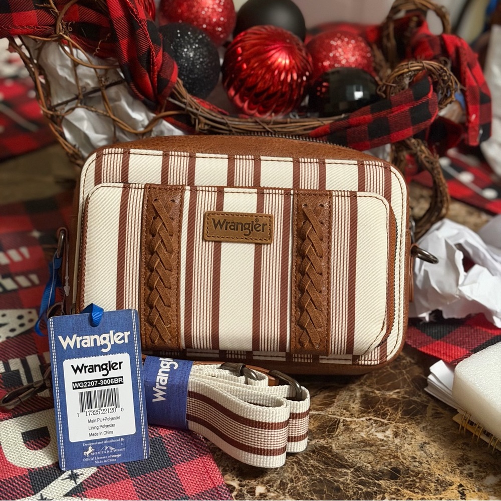 Wrangler Tan and Cream Striped Crossbody Bag